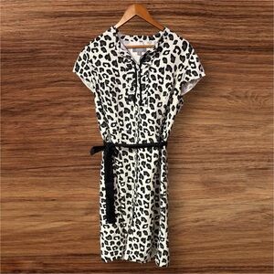 Merona Leopard Print Button Down Dress with Black Tie Belt